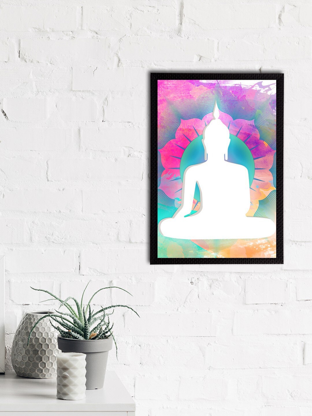 

eCraftIndia White & Pink Meditating Lord Buddha Satin Matt Textured UV Wall Art