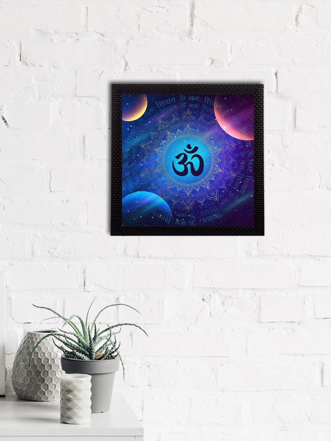 

eCraftIndia Blue & Black Om Symbol Satin Matt Textured UV Wall Art
