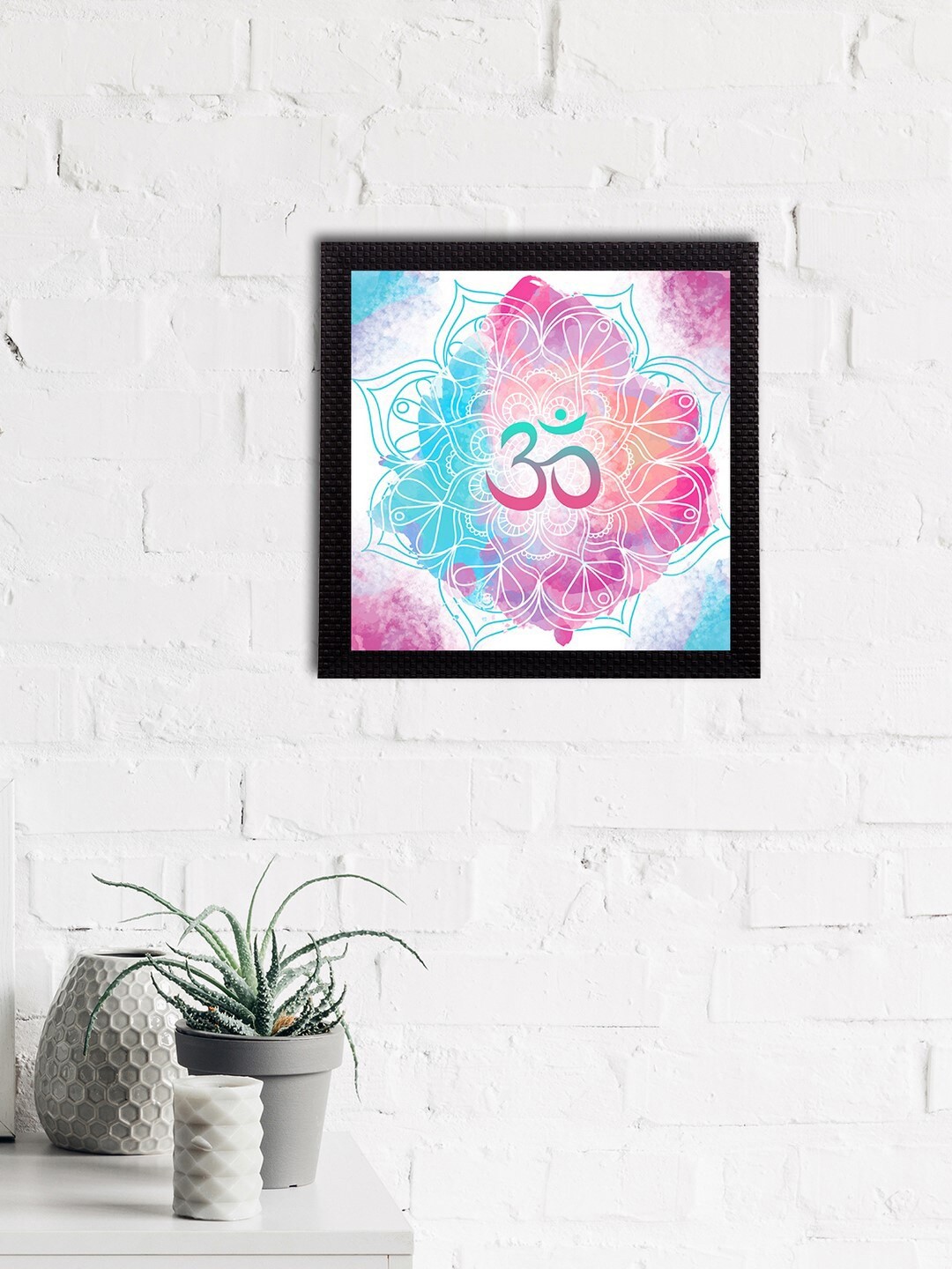 

eCraftIndia Pink & White Om Symbol Satin Matt Texture Framed UV Wall Art