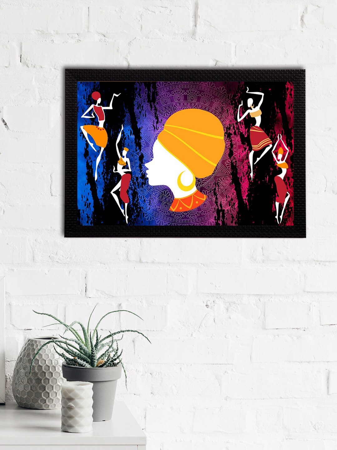 

eCraftIndia Blue & Orange Tribal Theme Satin Matt Texture Framed UV Art Painting