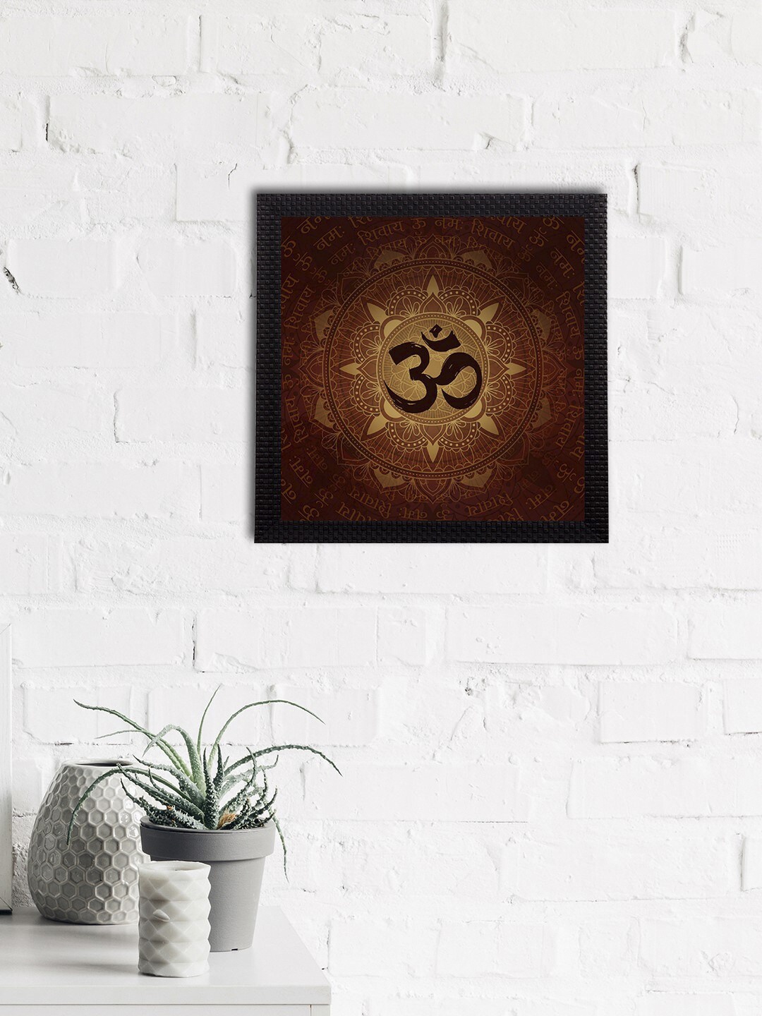 

eCraftIndia Brown & Gold-Coloured Om Symbol Satin Matt Texture Framed UV Wall Art