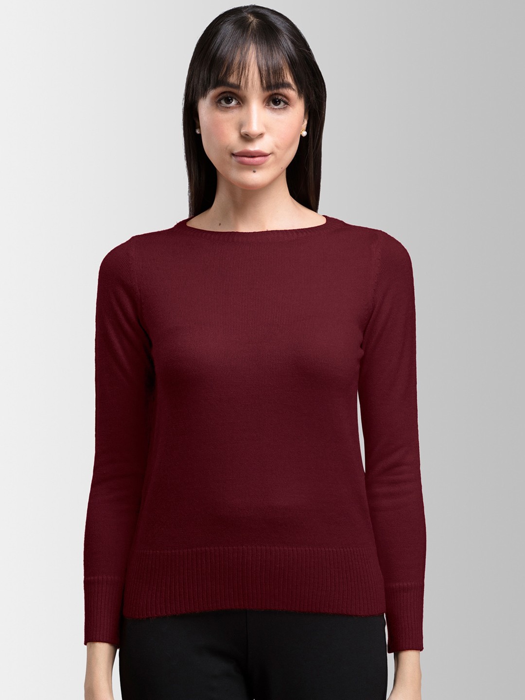 

FableStreet Women Maroon Solid Pullover Sweater