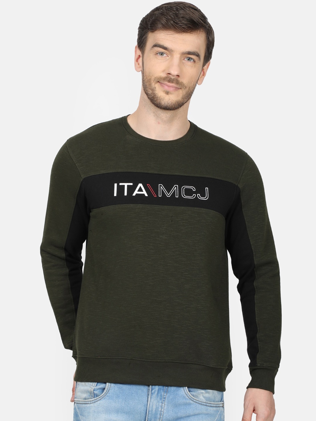 

Monte Carlo Men Olive Green Printed Sweatshirt