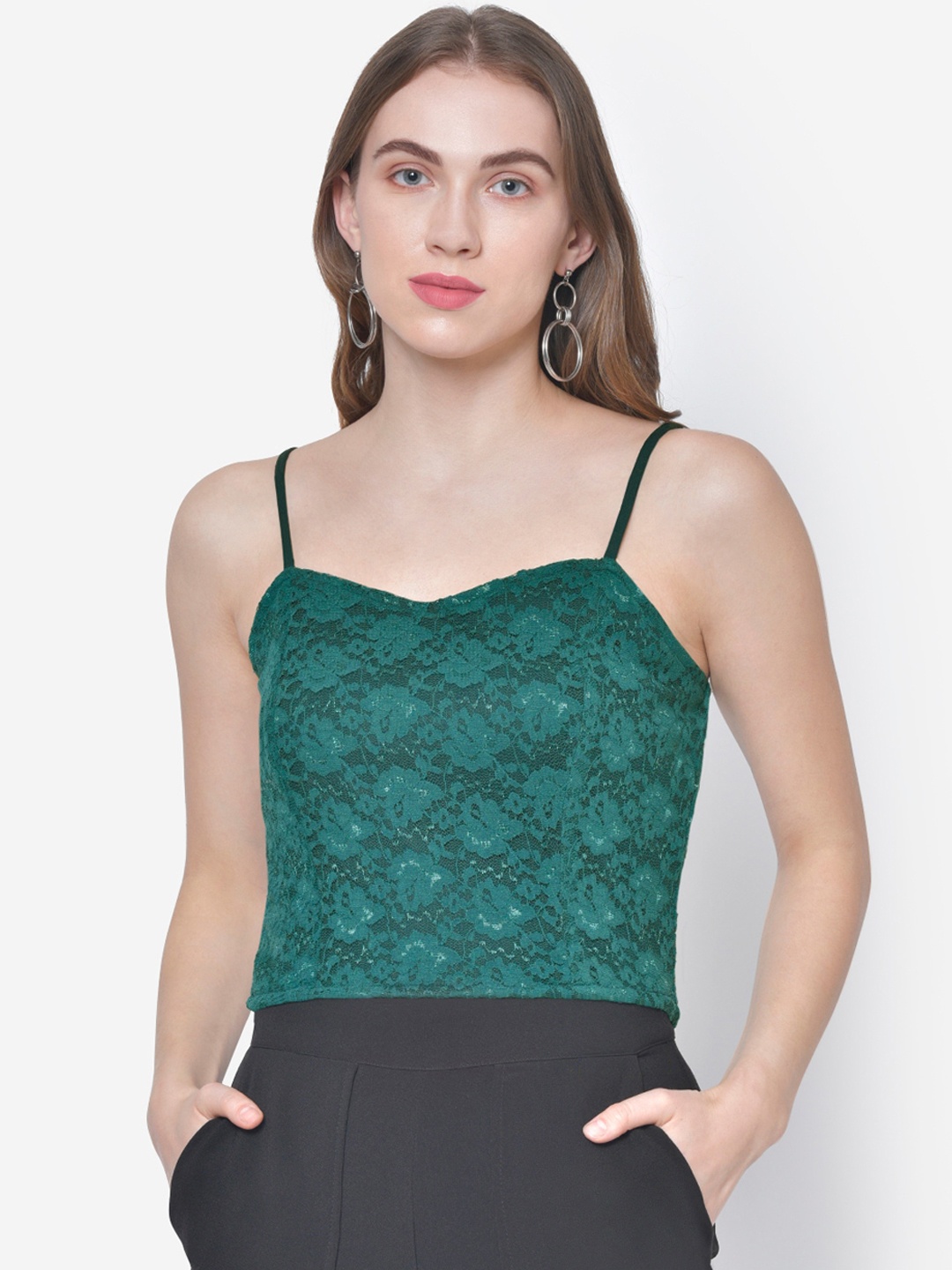 

Martini Women Green Self Design Crop Top