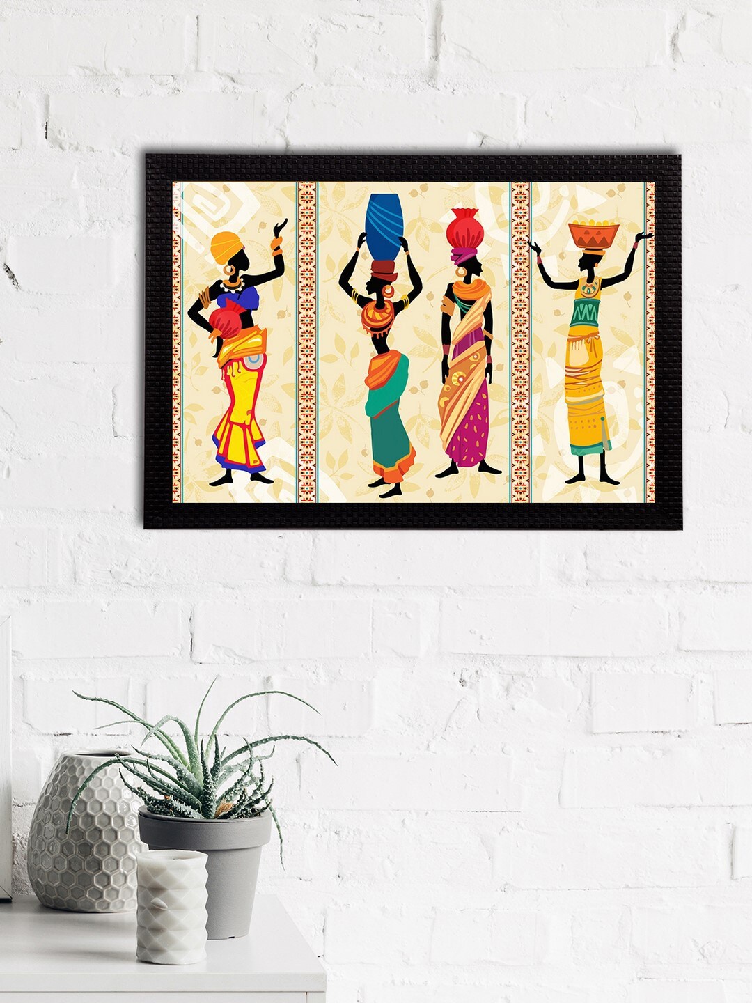 eCraftIndia Beige & Blue Tribal Theme Satin Matt Texture UV Art Painting