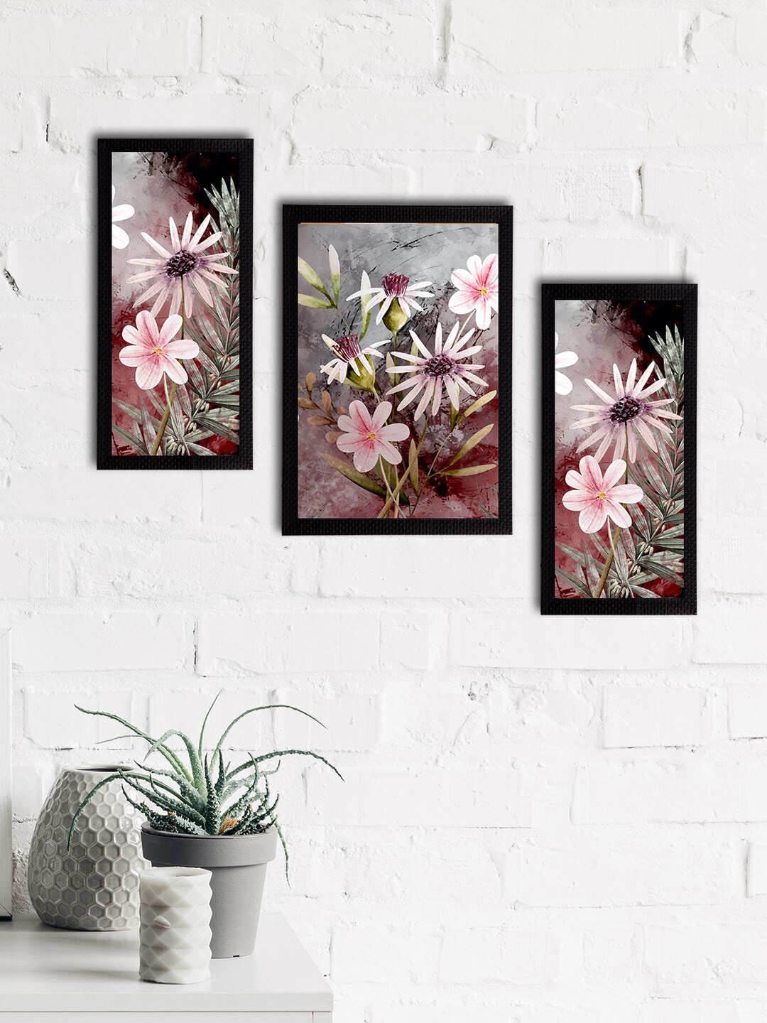 

eCraftIndia Set of 3 Multicoloured Satin Matt Texture Floral UV Wall Art, Multi