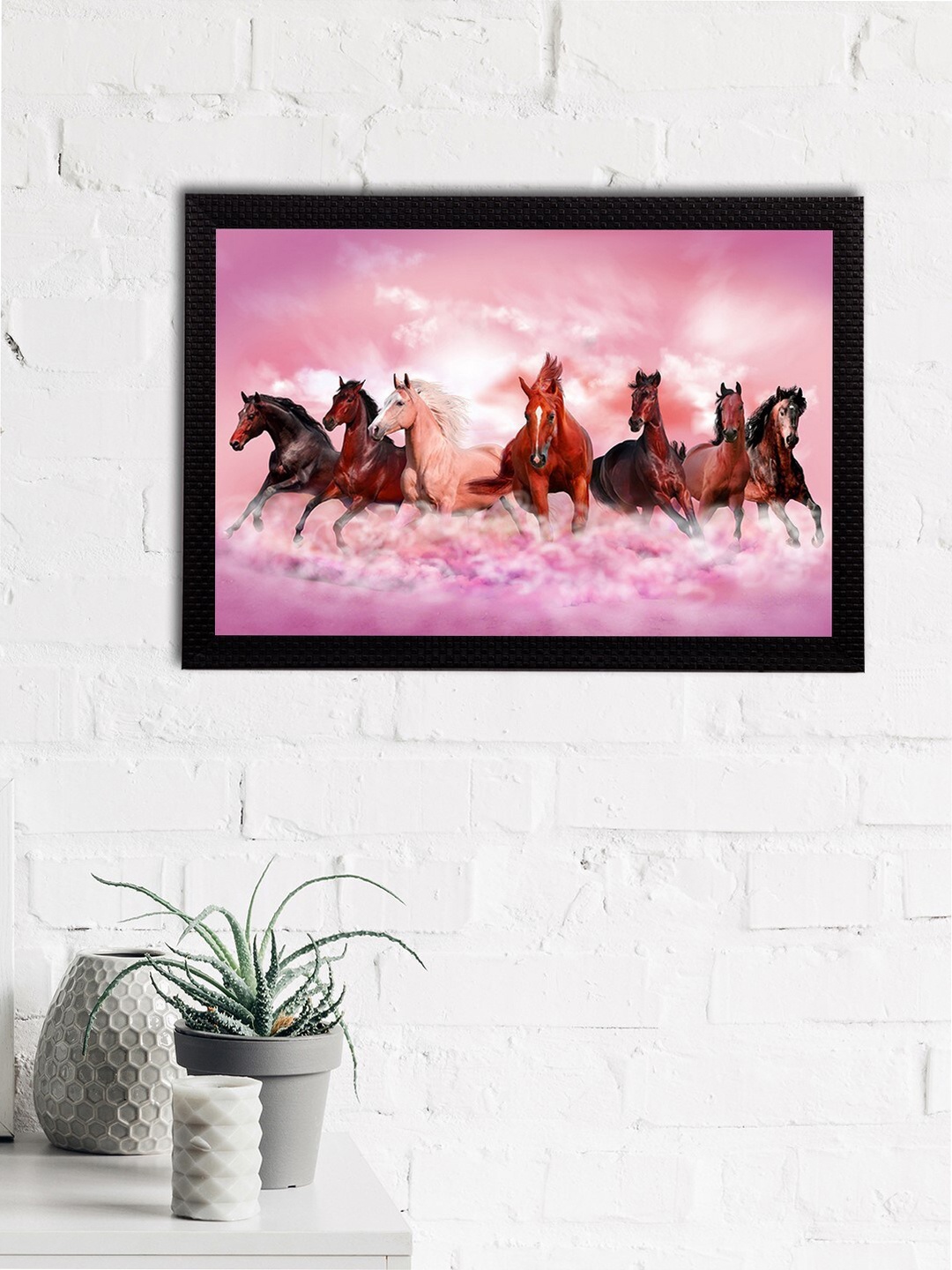 

eCraftIndia Multicoloured 7 Lucky Running Horses Satin Matt Texture UV Wall Art, Multi