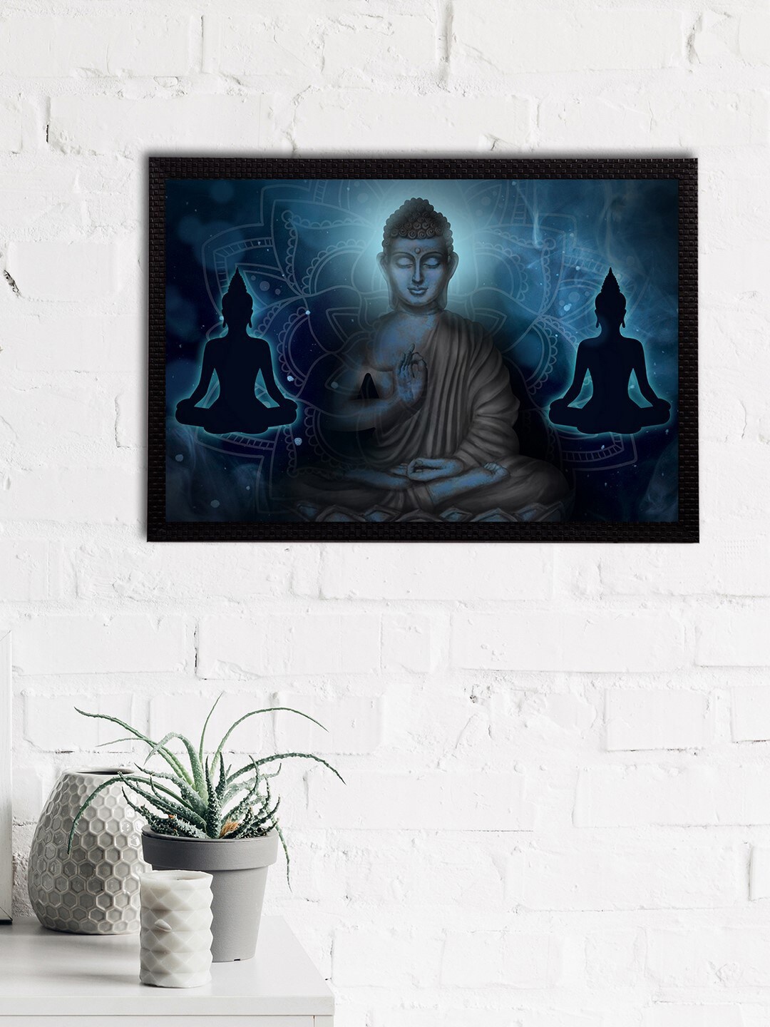 eCraftIndia Blue & Black Meditating Lord Buddha Satin Matt Texture UV Wall Art