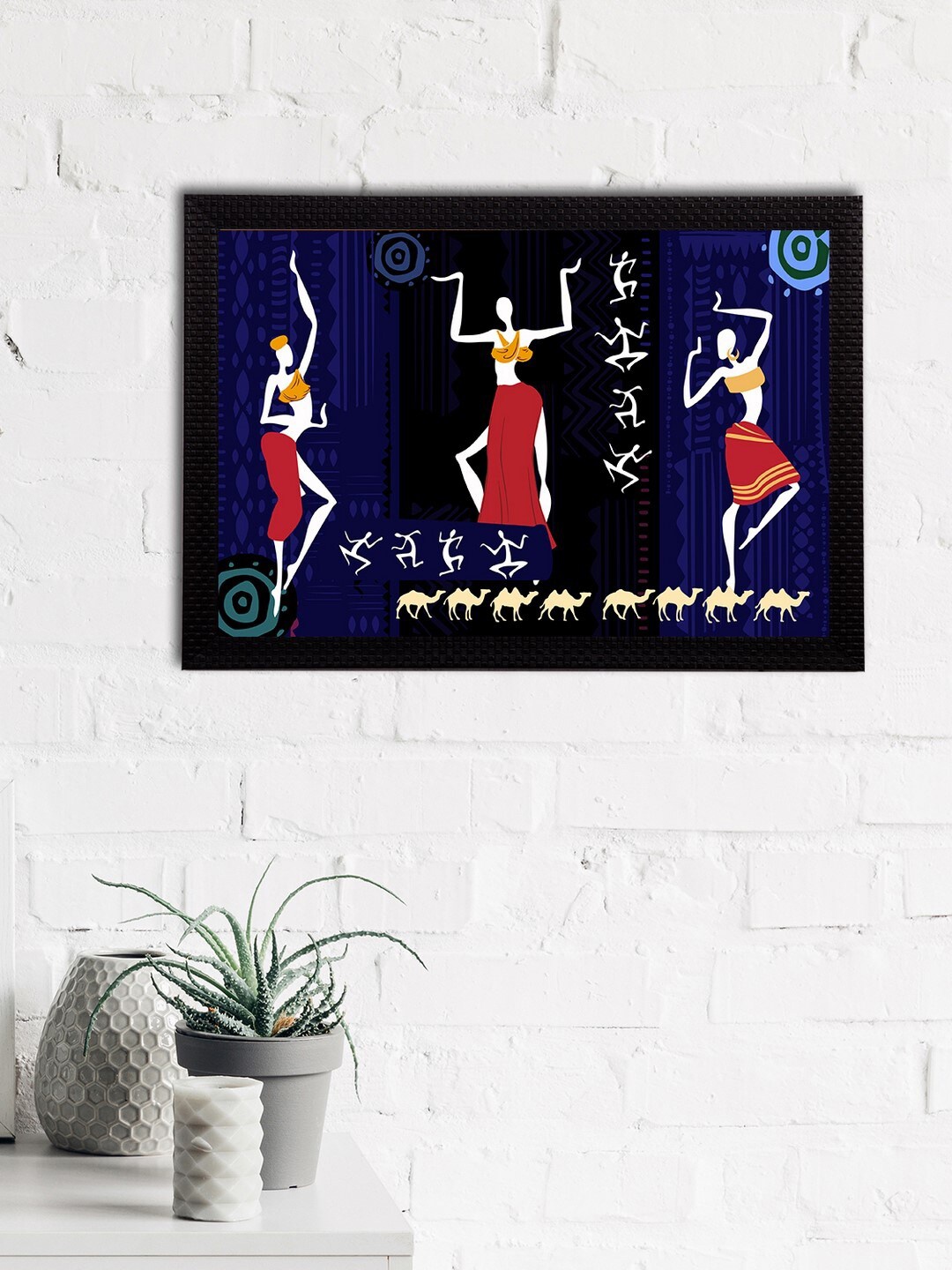 

eCraftIndia Black & Navy Blue Tribal Themed Satin Matt Textured UV Wall Art