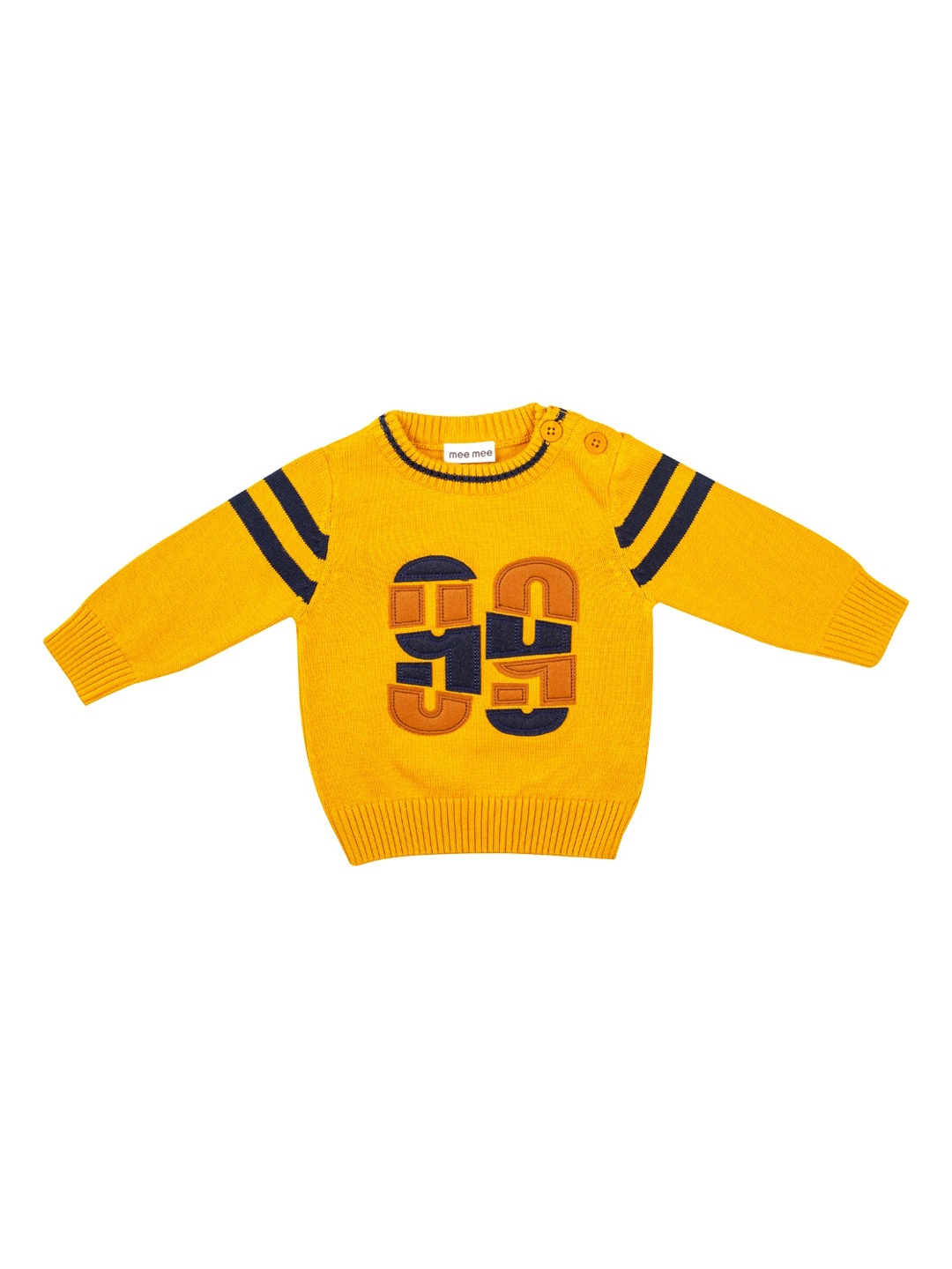 MeeMee Infant Boys Mustard Yellow & Blue Embroided Pullover Sweater