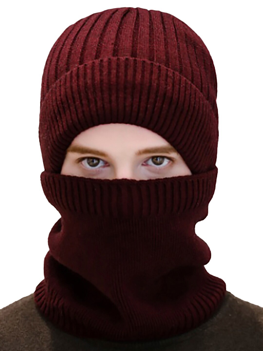 

Bunnywave Unisex Red Solid Woollen Beanie & Neck Warmer