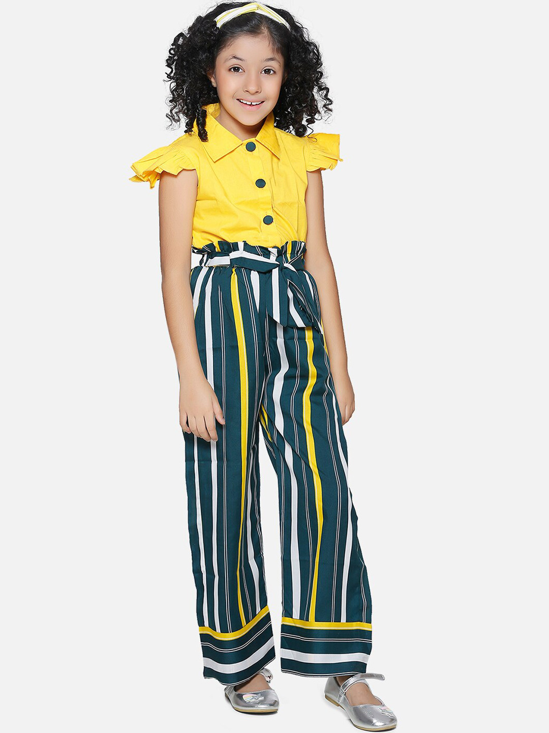 

Cutiekins Girls Yellow & Green Printed Top with Palazzos