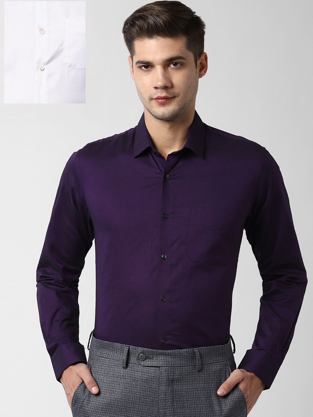 

Peter England Men Pack Of 2 Slim Fit Solid Formal Shirt, Purple