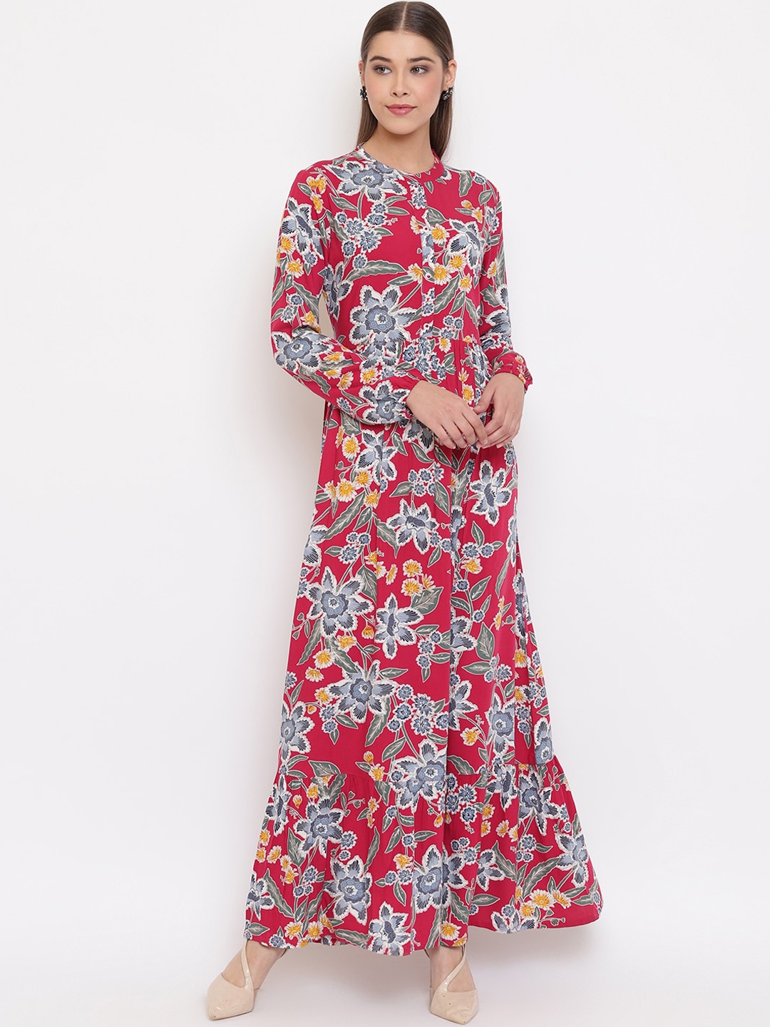 

Janasya Women Pink Printed Maxi Dress
