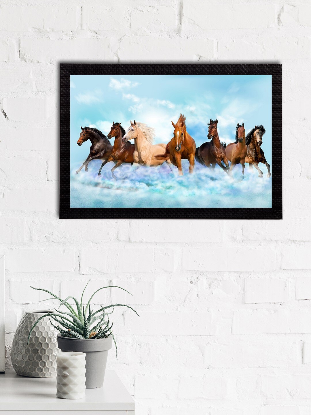 

eCraftIndia Multicoloured 7 Lucky Running Horses Satin Matt Texture UV Wall Art, Multi