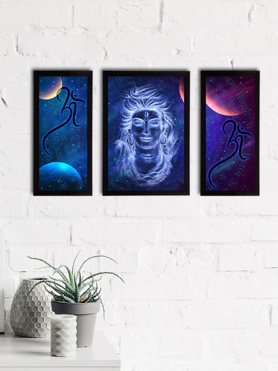 

eCraftIndia eCraftIndia Set of 3 Blue & White Lord Shiva Satin Matt Textured UV Art Paintings