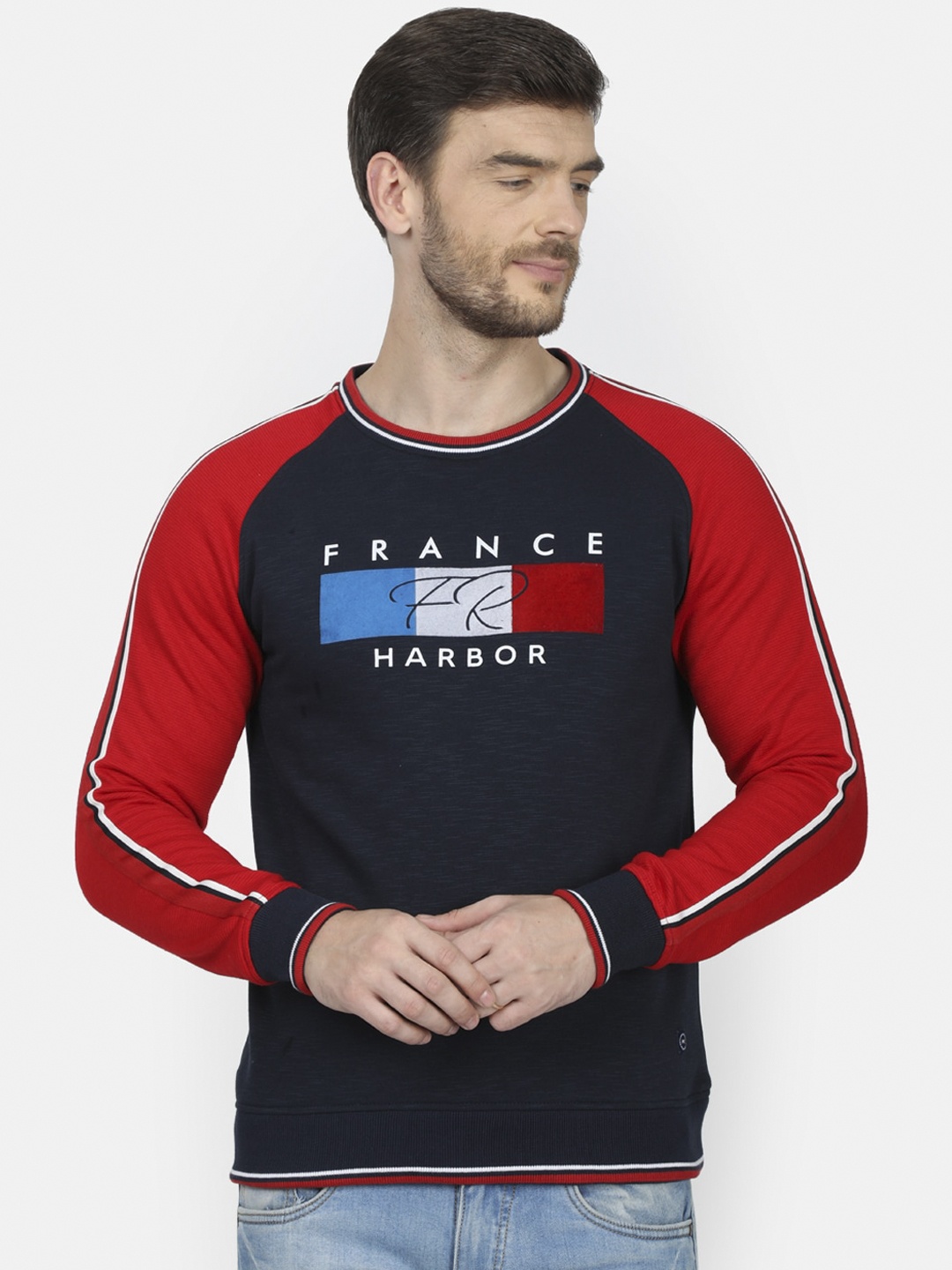 

Monte Carlo Men Navy Blue & Red Colourblocked Sweatshirt