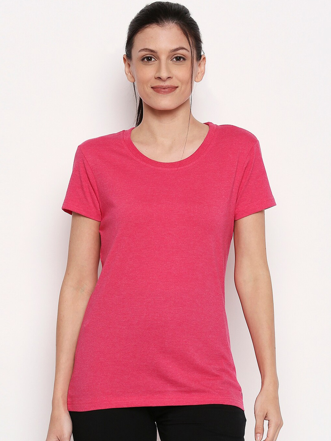 

XIN Women Pink Solid Round Neck T-shirt