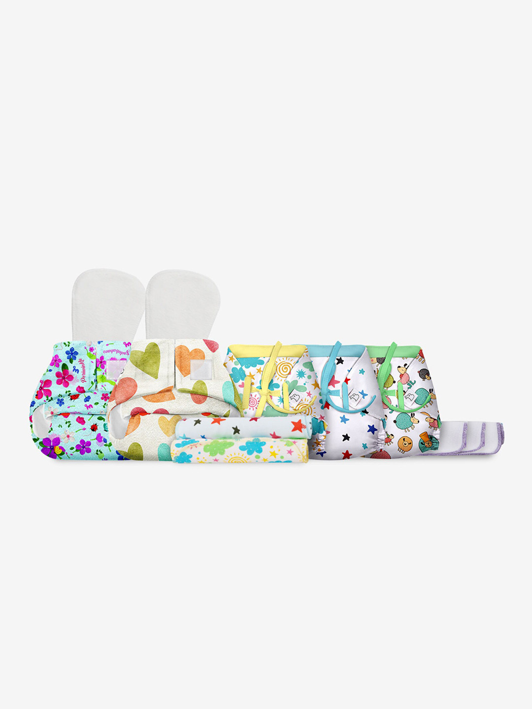 

SuperBottoms Kids Printed Reusable Organic Cotton Sustainable Diapers Gift Pack, White