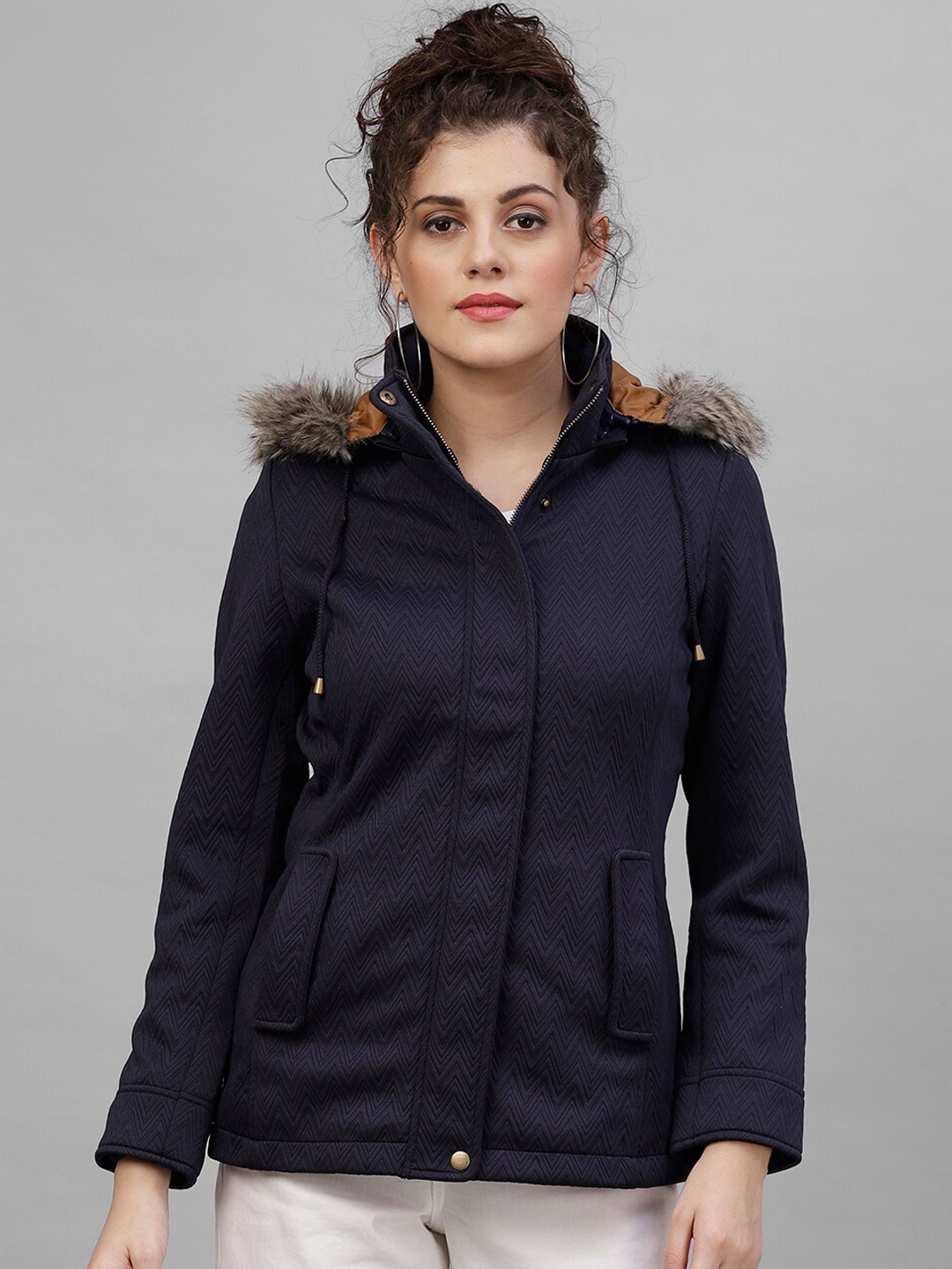 

Gipsy Women Navy Blue Self Design Tailored Jacket