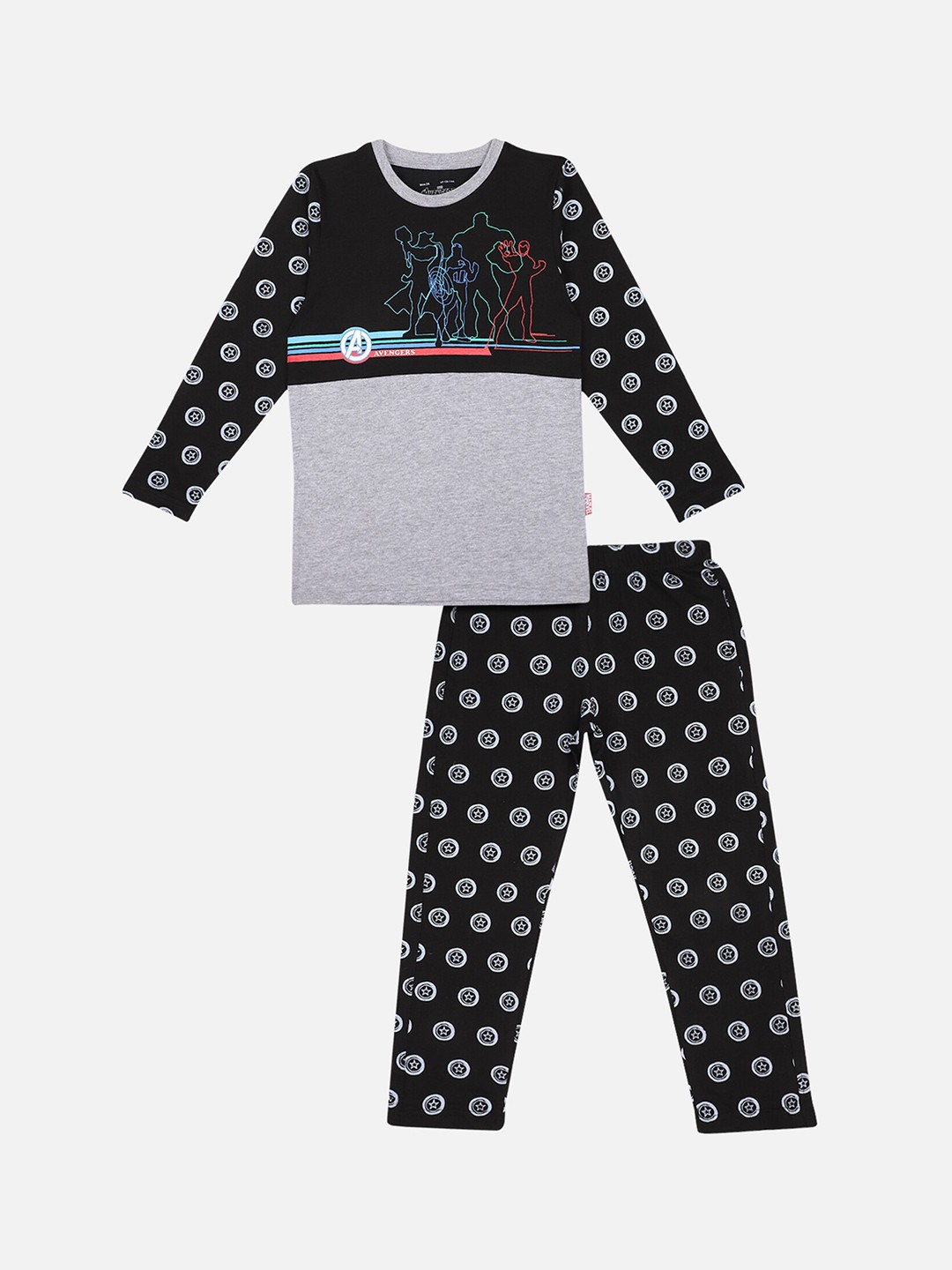 

PROTEENS Boys Black & Grey Avengers Printed Night suit