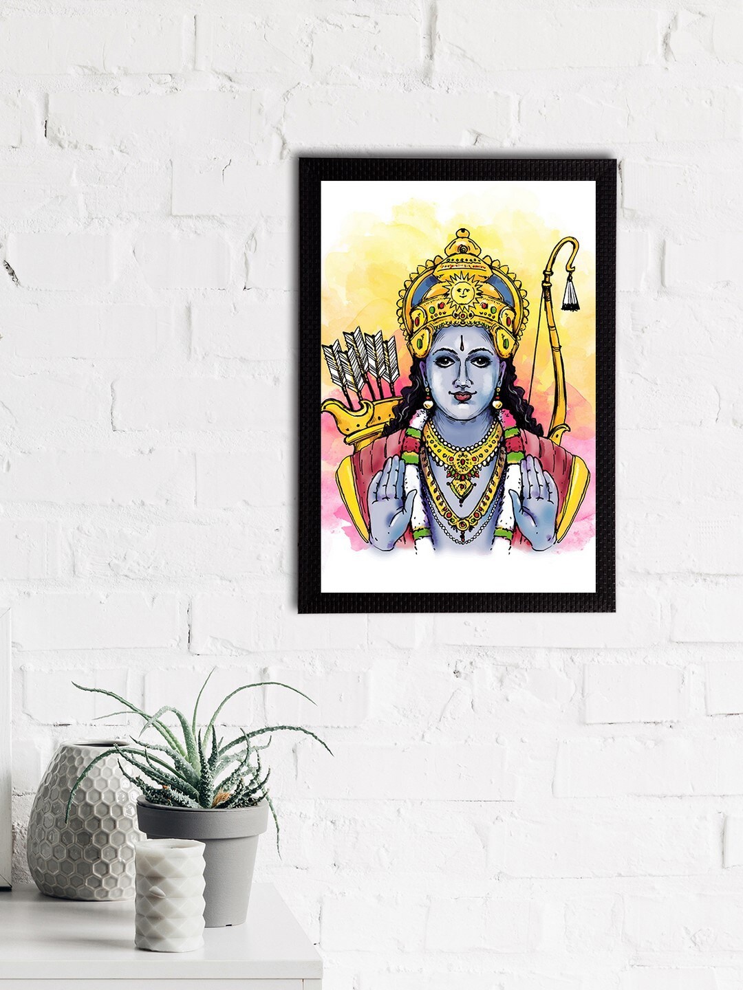 

eCraftIndia Multicoloured Lord Ram Satin Matt Texture UV Wall Art, Multi