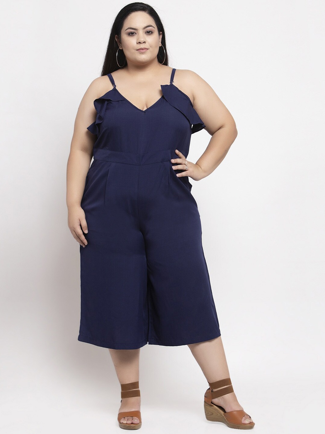 

Flambeur Women Navy Blue Solid Culotte Jumpsuit