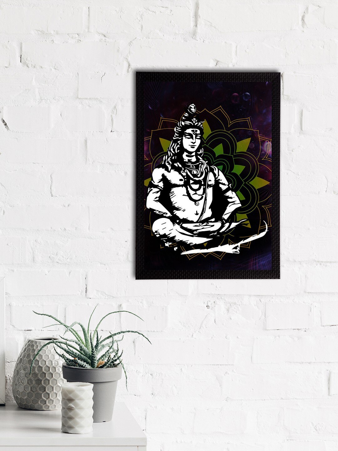 

eCraftIndia Black & White Lord Shiva Satin Matt Textured UV Wall Painting