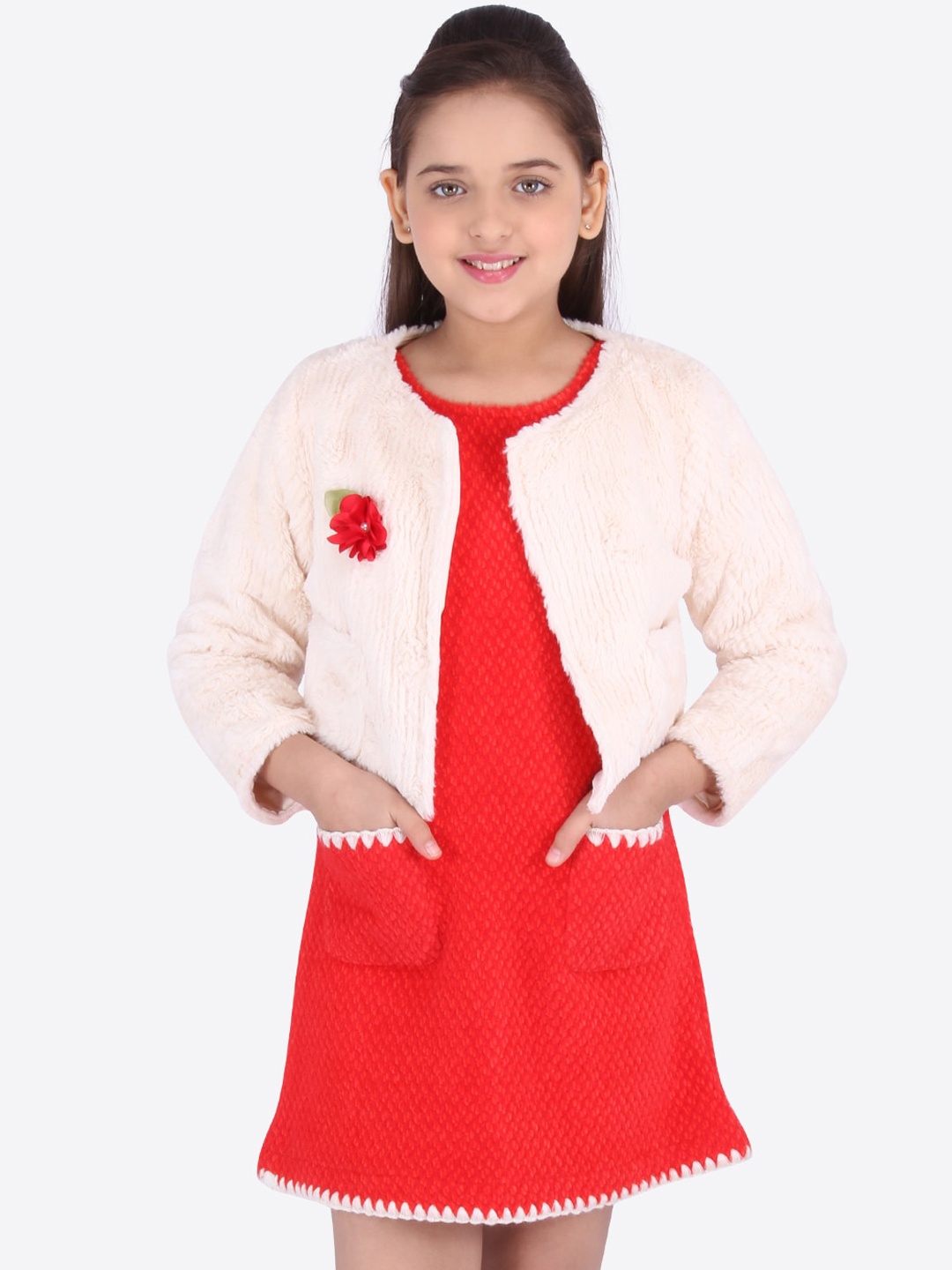 

CUTECUMBER Girls Red Solid A-Line Dress