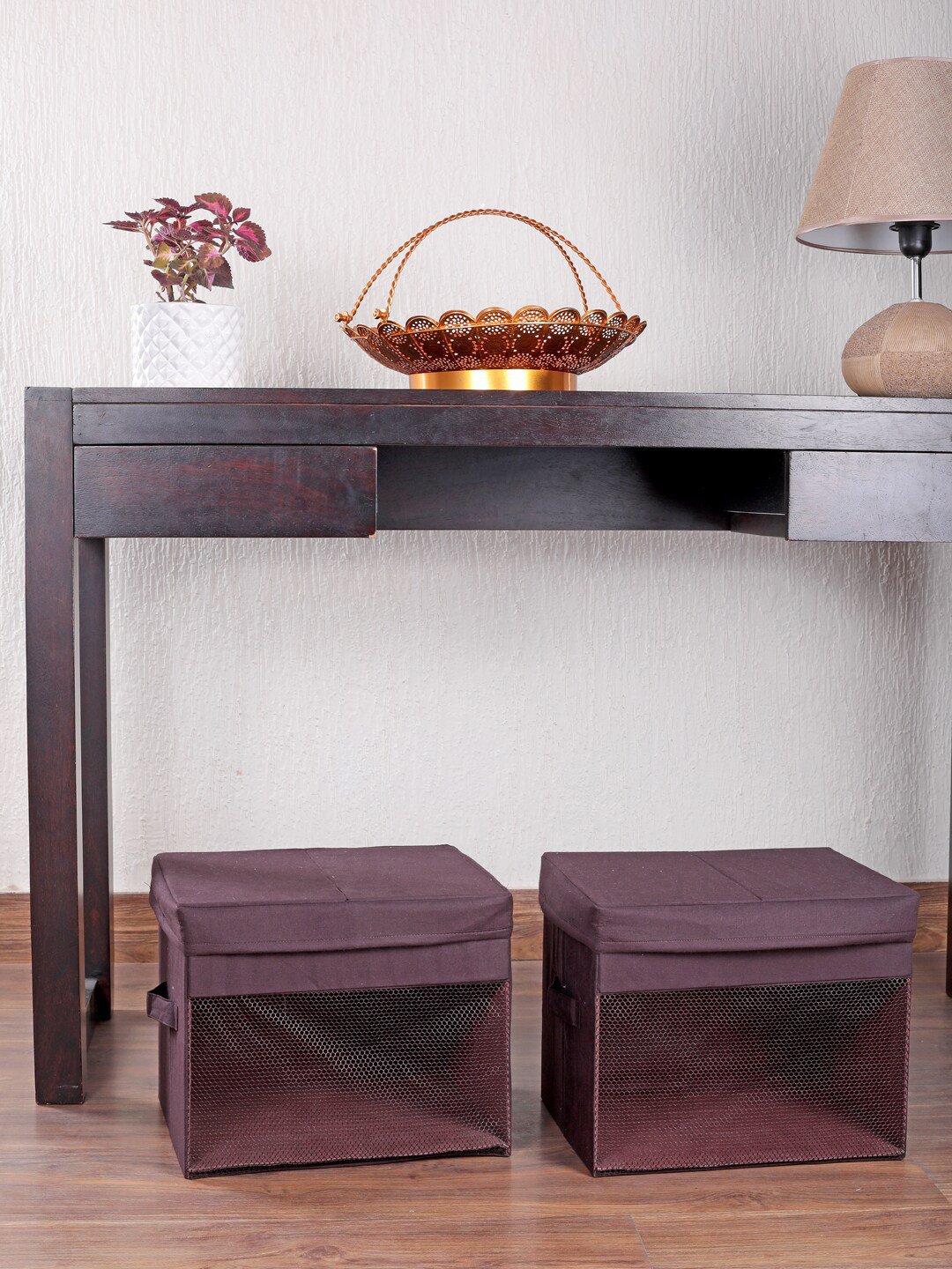 

My Gift Booth Set Of 2 Brown Linen Storage Organisers