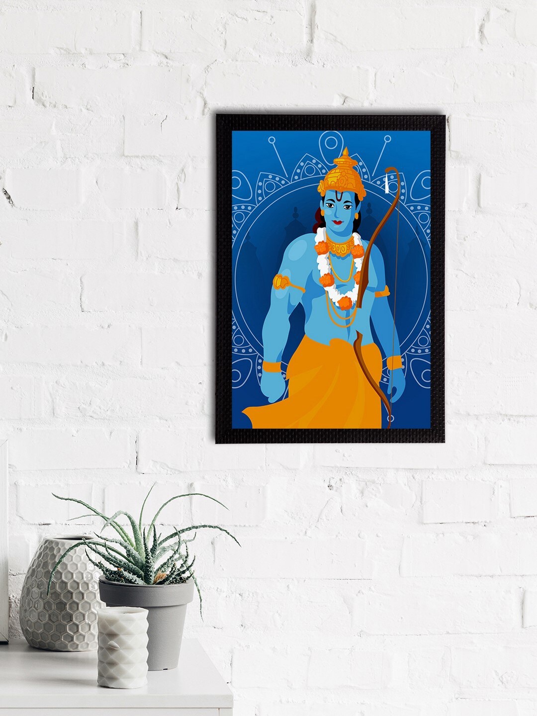 

eCraftIndia Blue & Mustard Orange Lord Ram Satin Matt Textured UV Wall Art