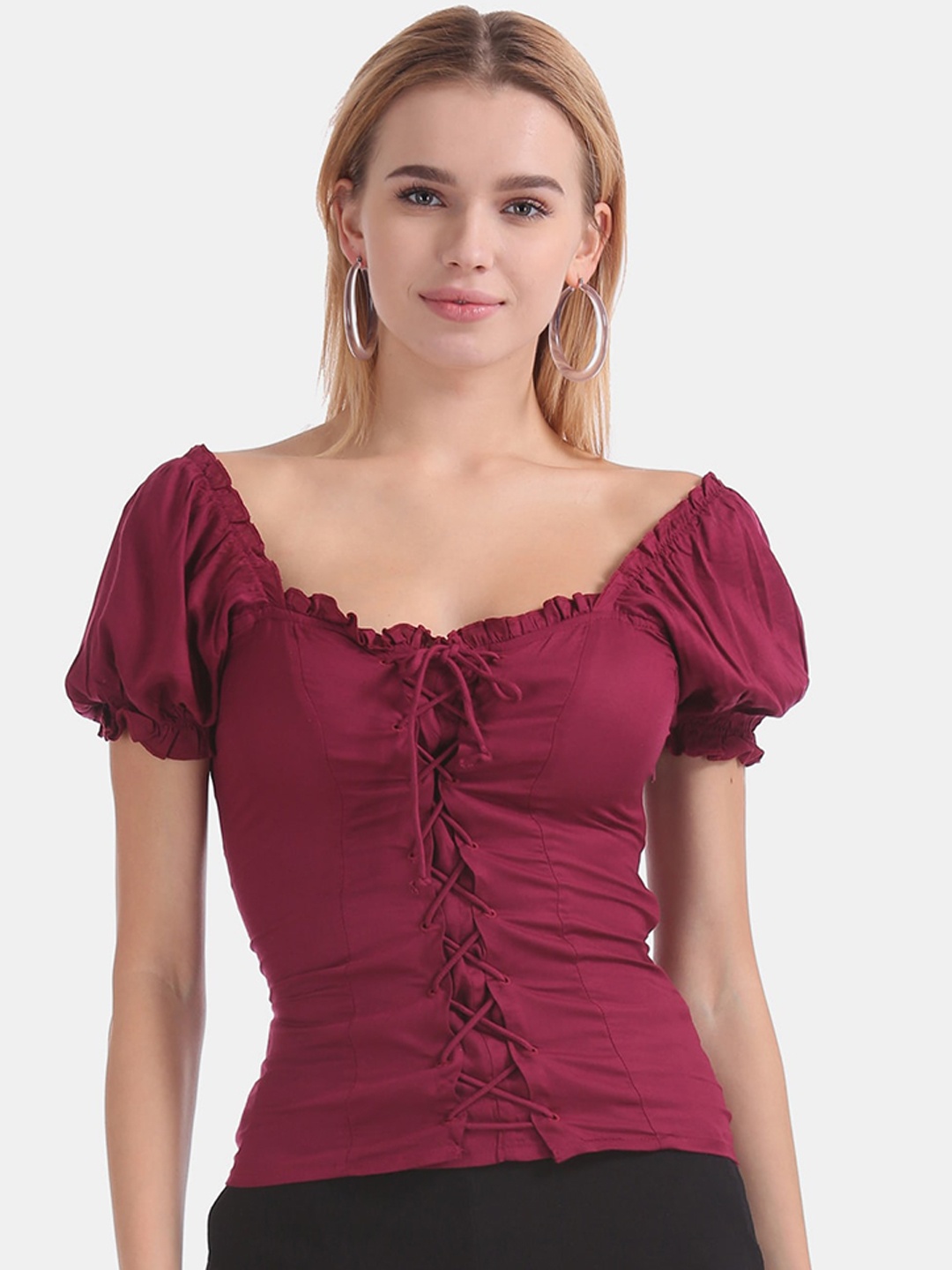 

Aeropostale Women Magenta Solid Fitted Top
