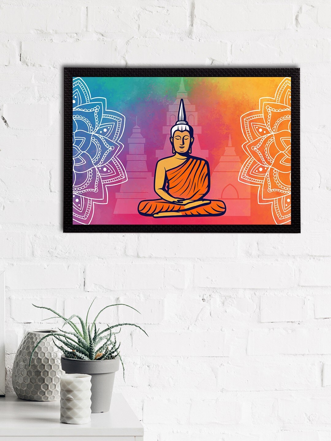 

eCraftIndia Orange & Pink Lord Buddha Satin Matt Textured UV Wall Art