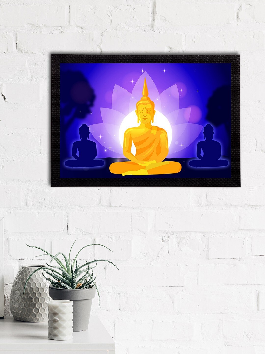 

eCraftIndia Purple & Mustard Yellow Meditating Lord Buddha Printed Satin Matt Textured UV Wall Art