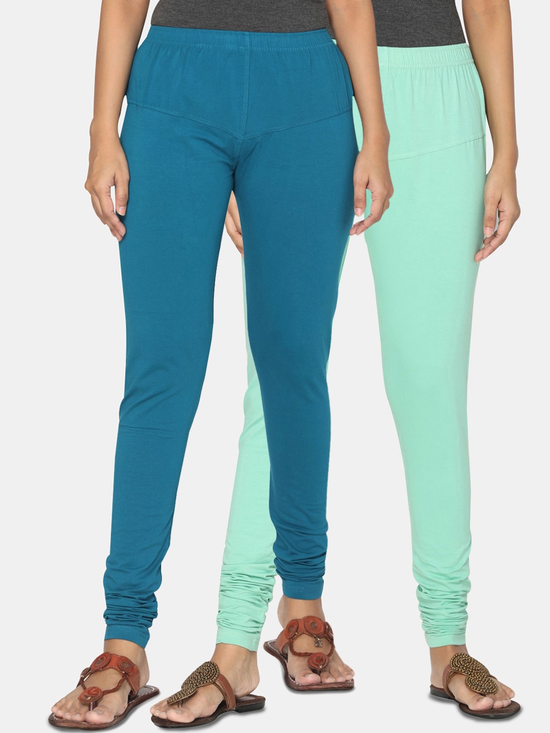 

TSG Bliss Women Pack of 2 Solid Churidar Leggings, Teal