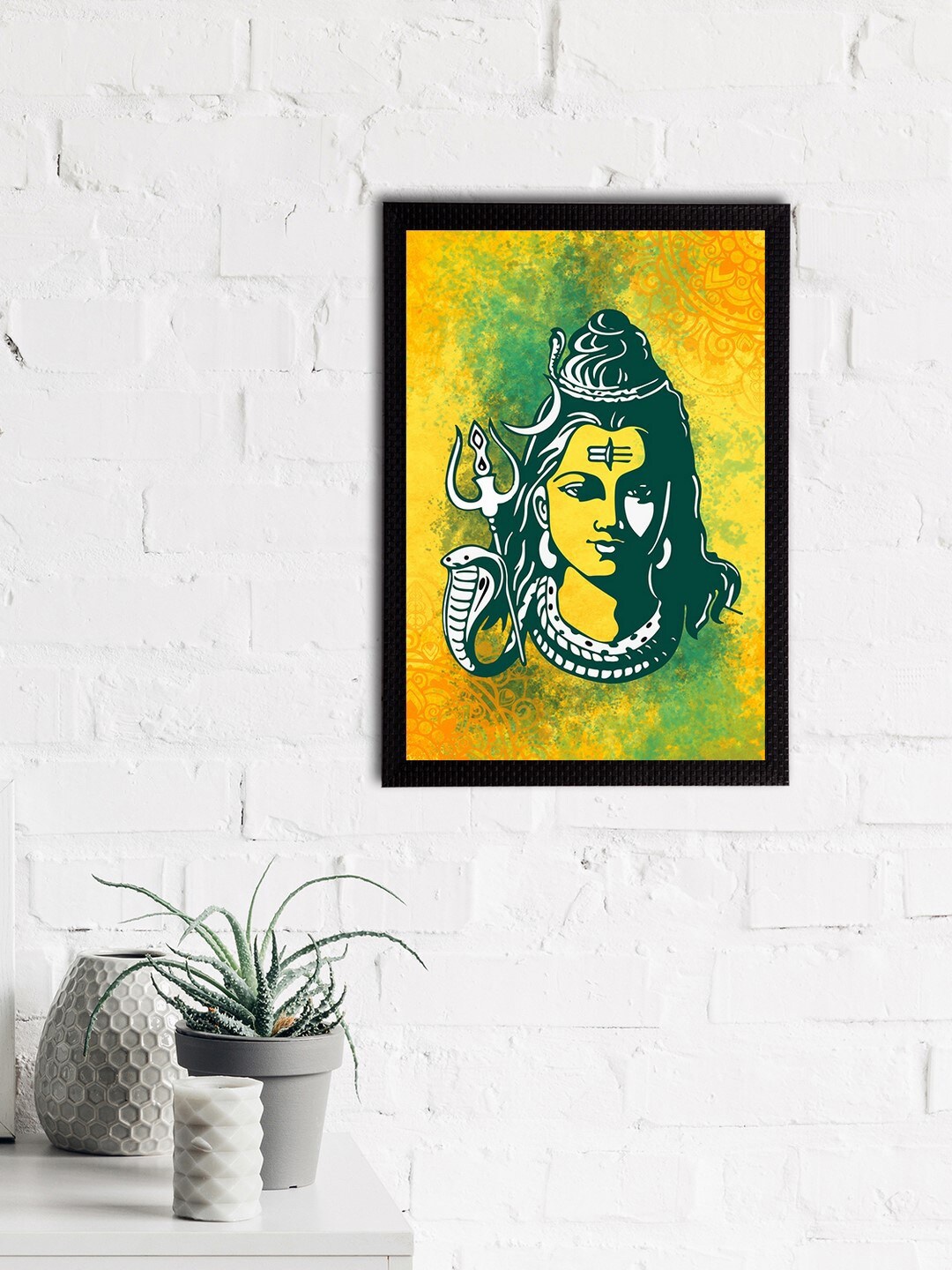 eCraftIndia Yellow & Green Lord Shiva Satin Matt Texture UV Art Painting