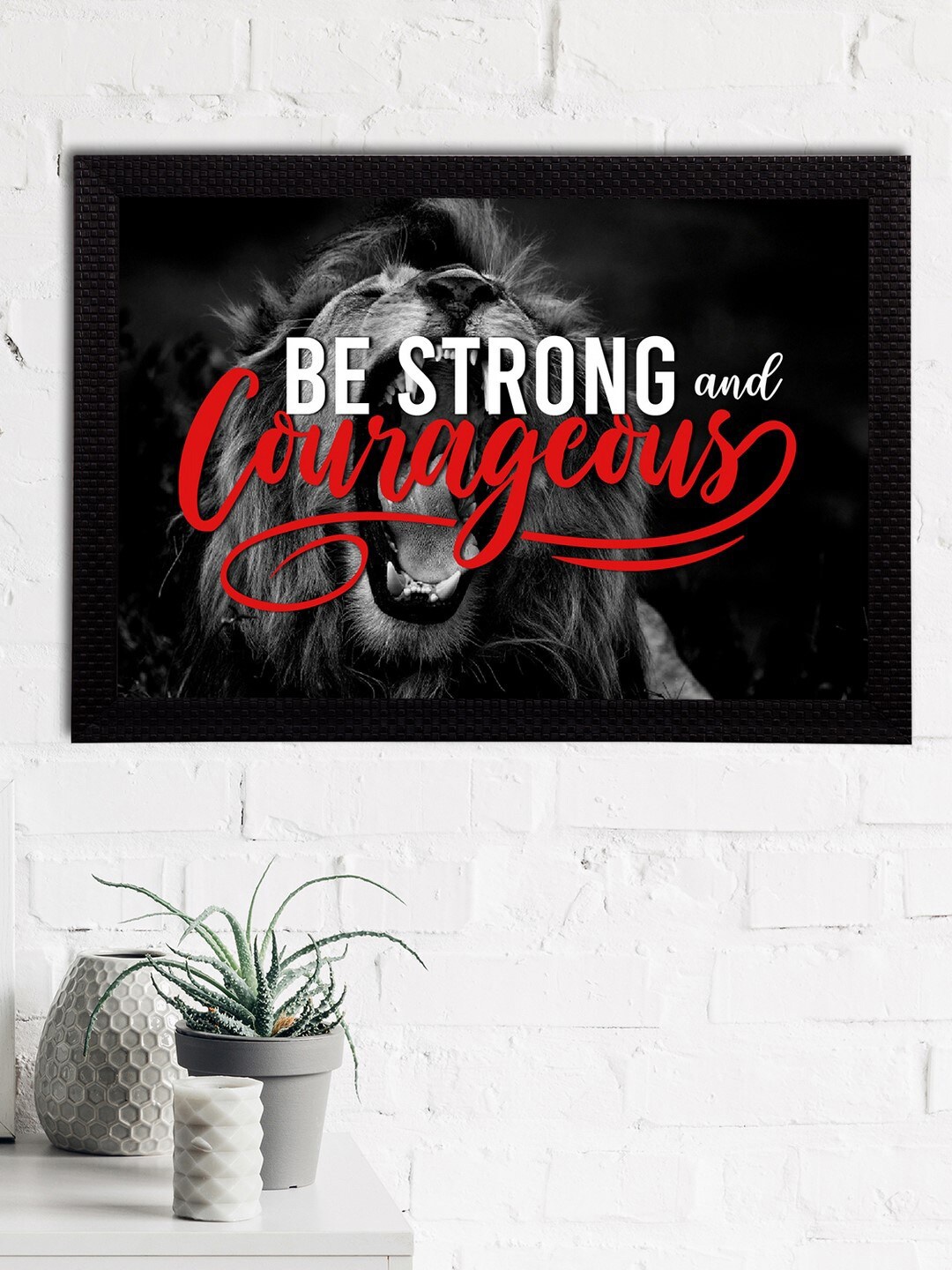 eCraftIndia Black & Red Be Strong And Courageous Motivational Quote Satin Matt Texture Wall Art