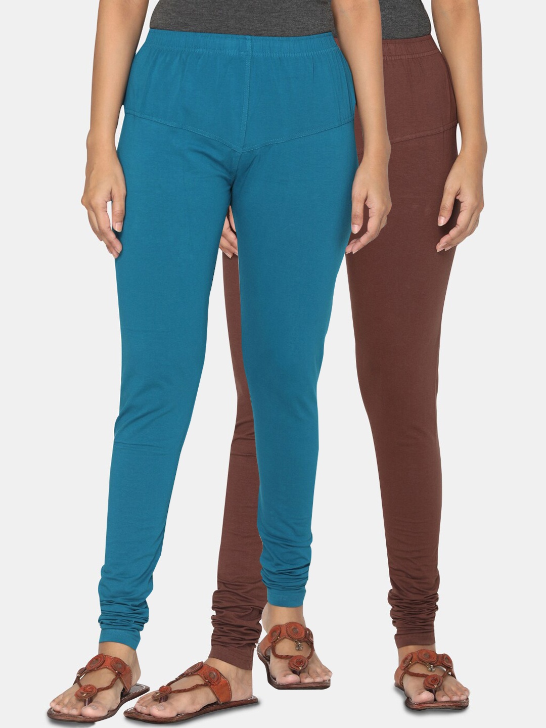

TSG Bliss Women Pack of 2 Solid Churidar Leggings, Teal