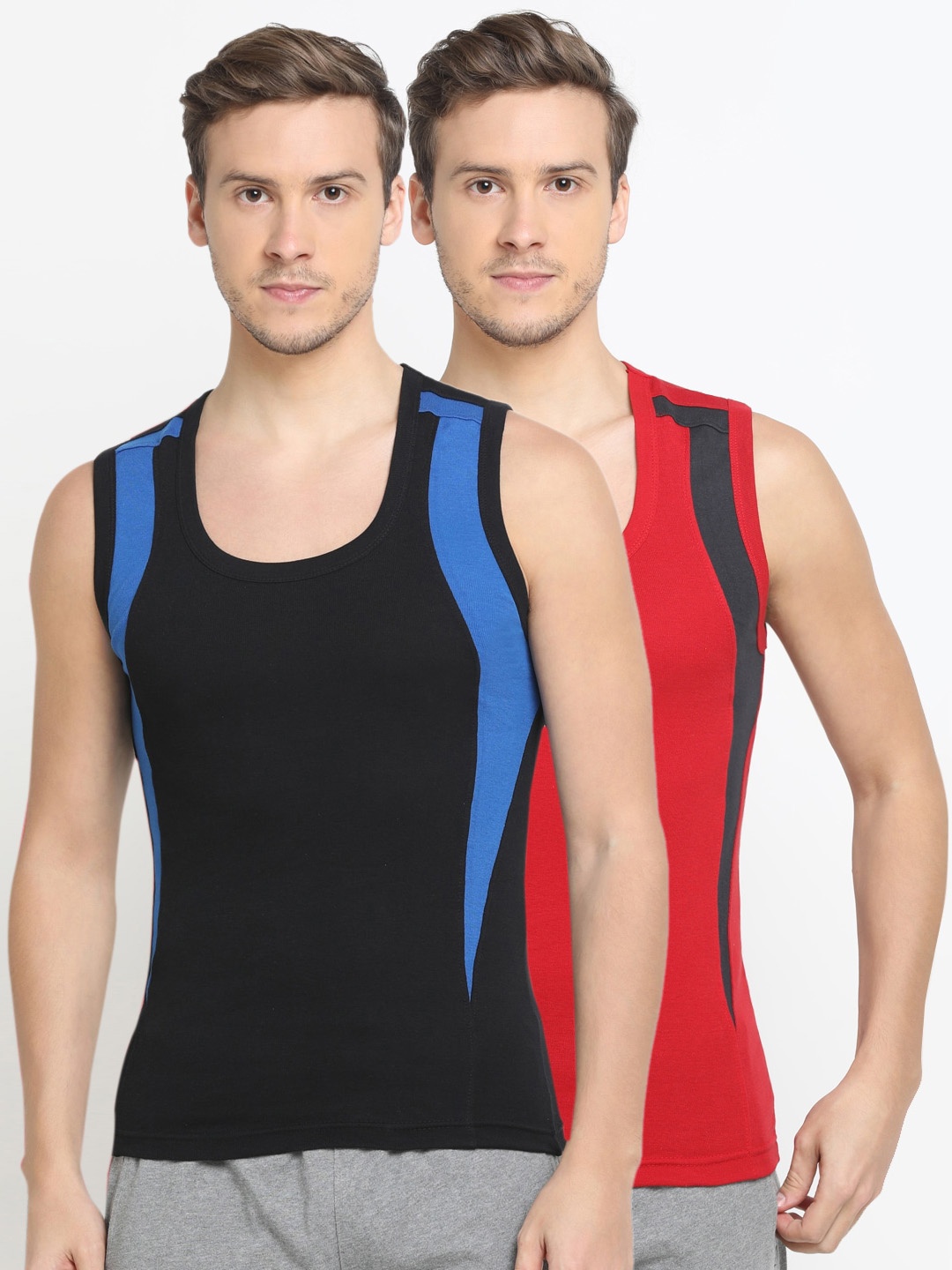 

DIXCY SCOTT Men Pack Of 2 Colourblocked Gym Vests K1-PR47697, Black