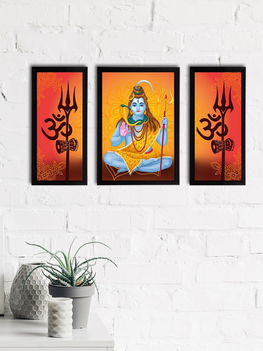 

eCraftIndia Set Of 3 Orange & Blue Lord Shiva Satin Matt Textured UV Art Painting