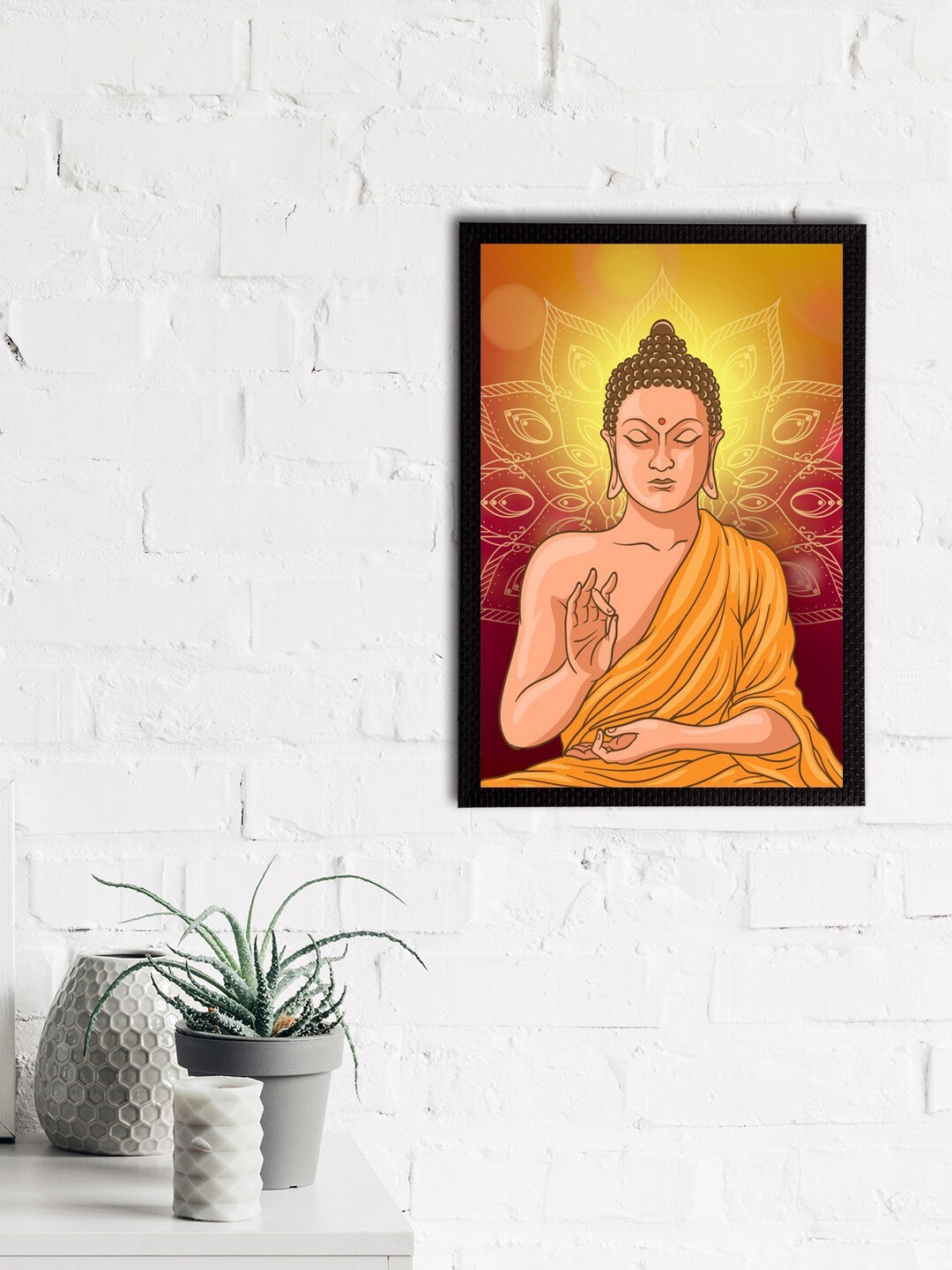 

eCraftIndia Orange & Yellow Meditating Lord Buddha Satin Matt Texture UV Wall Art