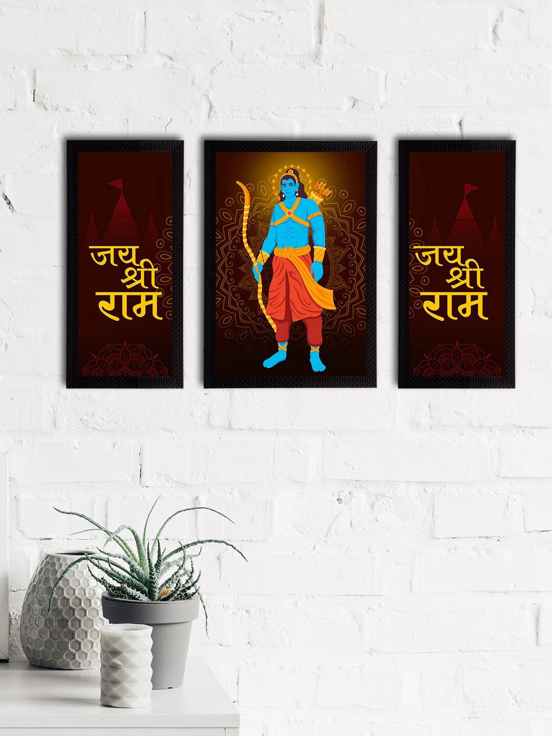 

eCraftIndia eCraftIndia eCraftIndia Set of 3 Burgundy & Yellow Lord Ram Satin Matt Textured UV Art Paintings
