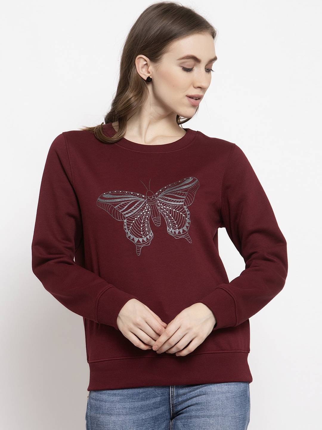 Gipsy Women Burgundy Printed Sweatshirt