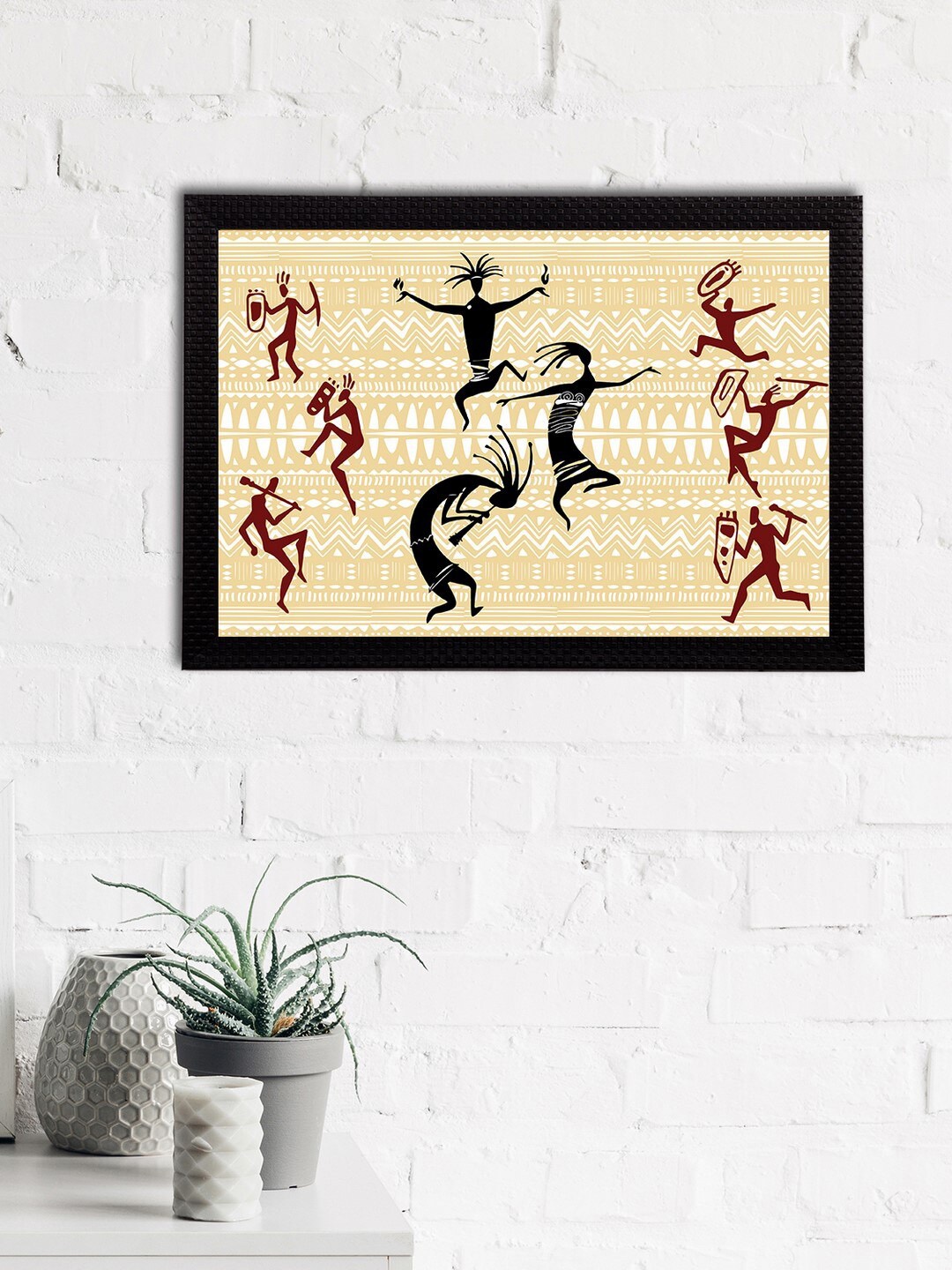 eCraftIndia Black & Maroon Tribal Theme Satin Matt Textured UV Wall Art