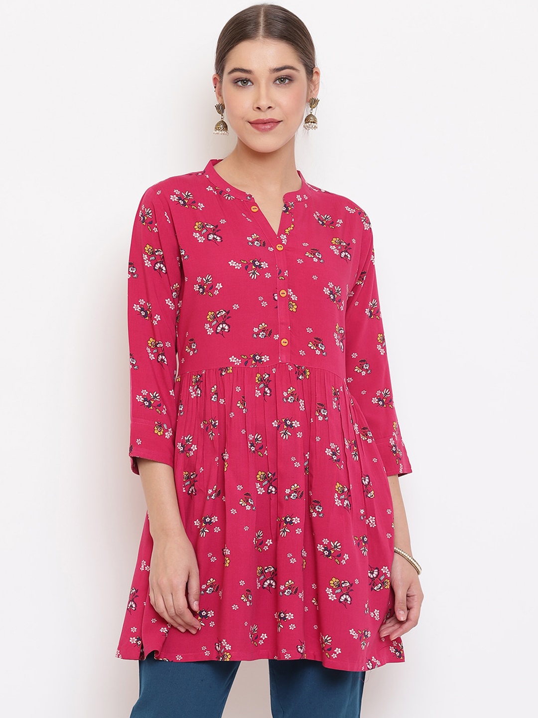

Janasya Women Pink Printed A-Line Top