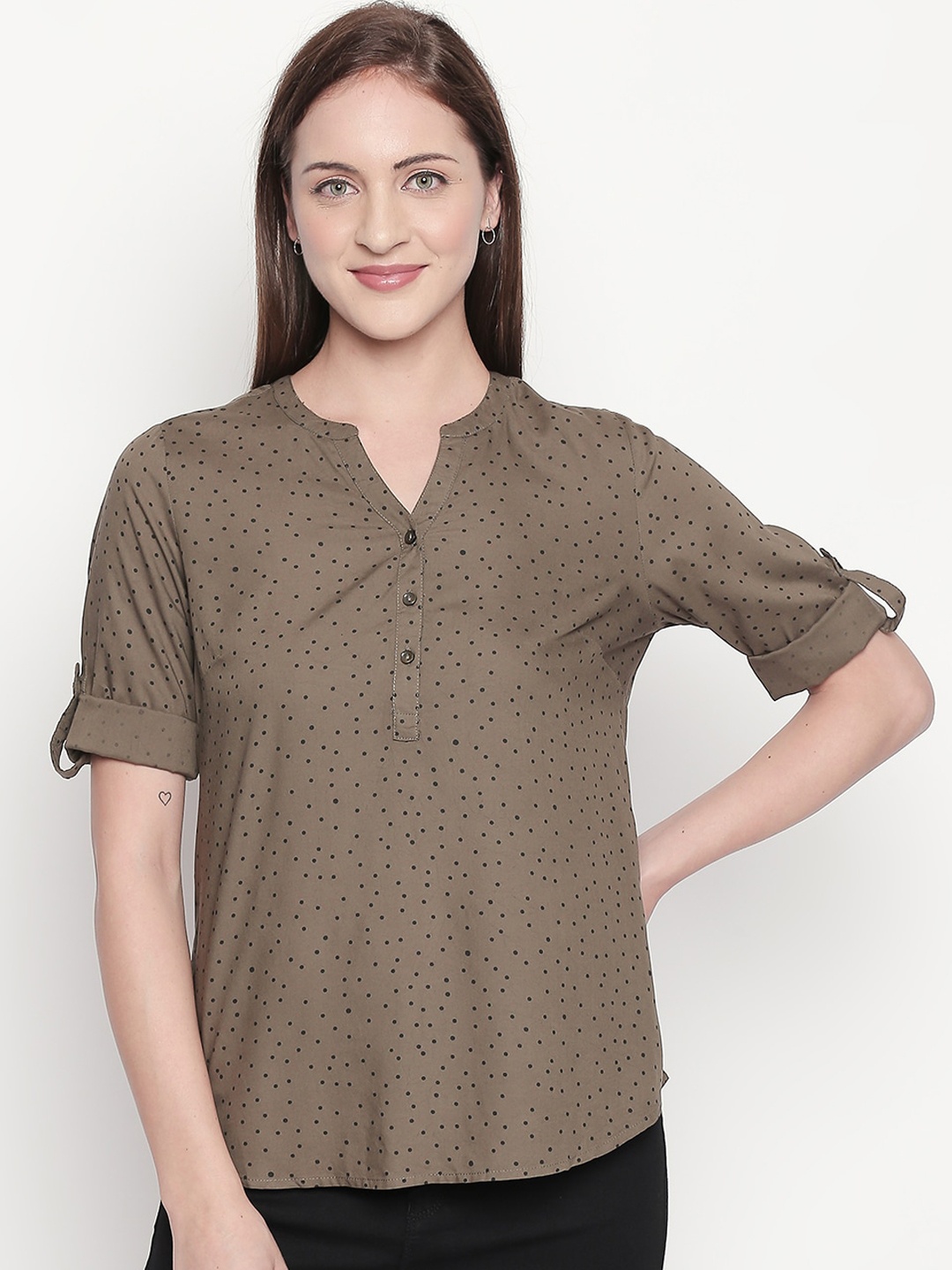 

Honey by Pantaloons Women Brown Printed Shirt Style Top