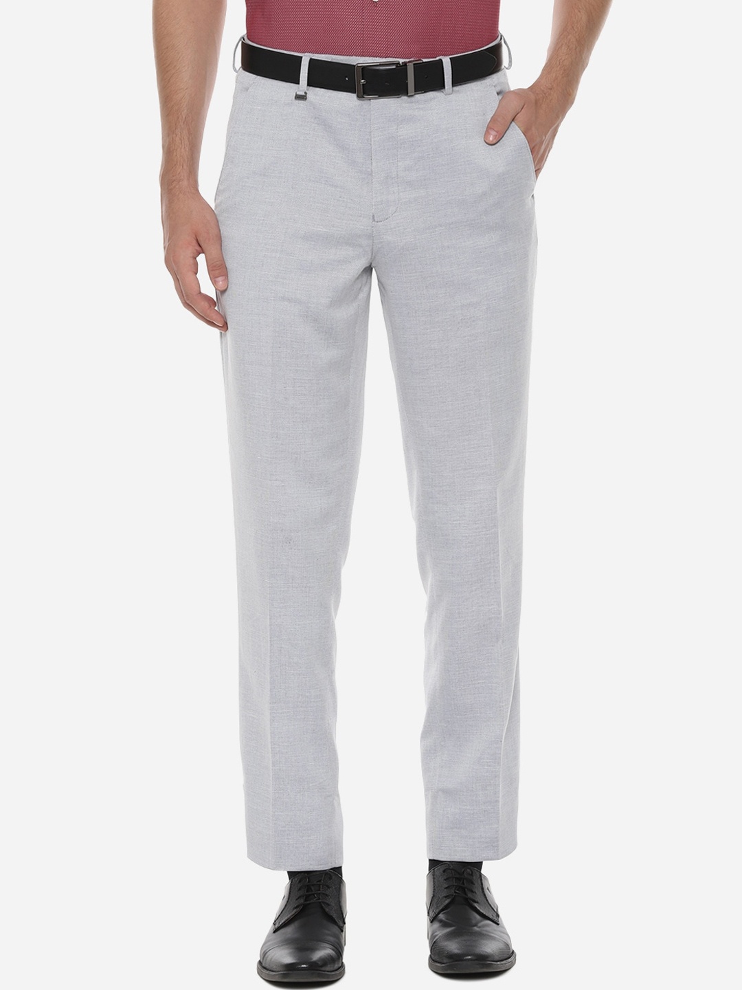 

Van Heusen Men Grey Regular Fit Self Design Formal Trousers