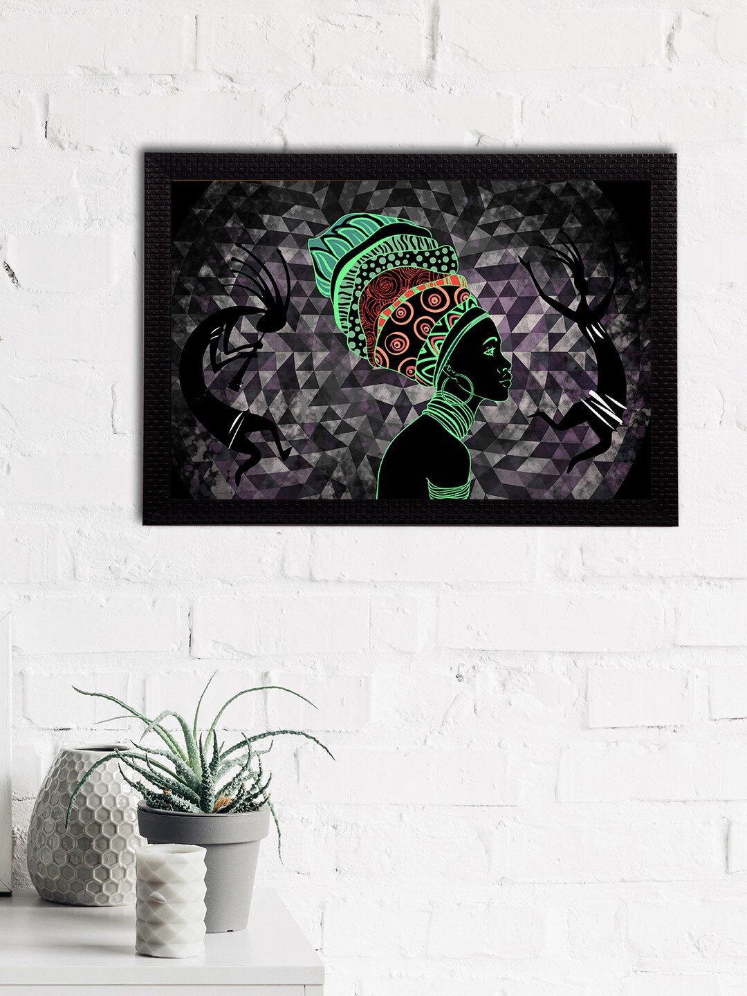 

eCraftIndia Black & Green Tribal Theme Satin Matt Textured UV Wall Painting