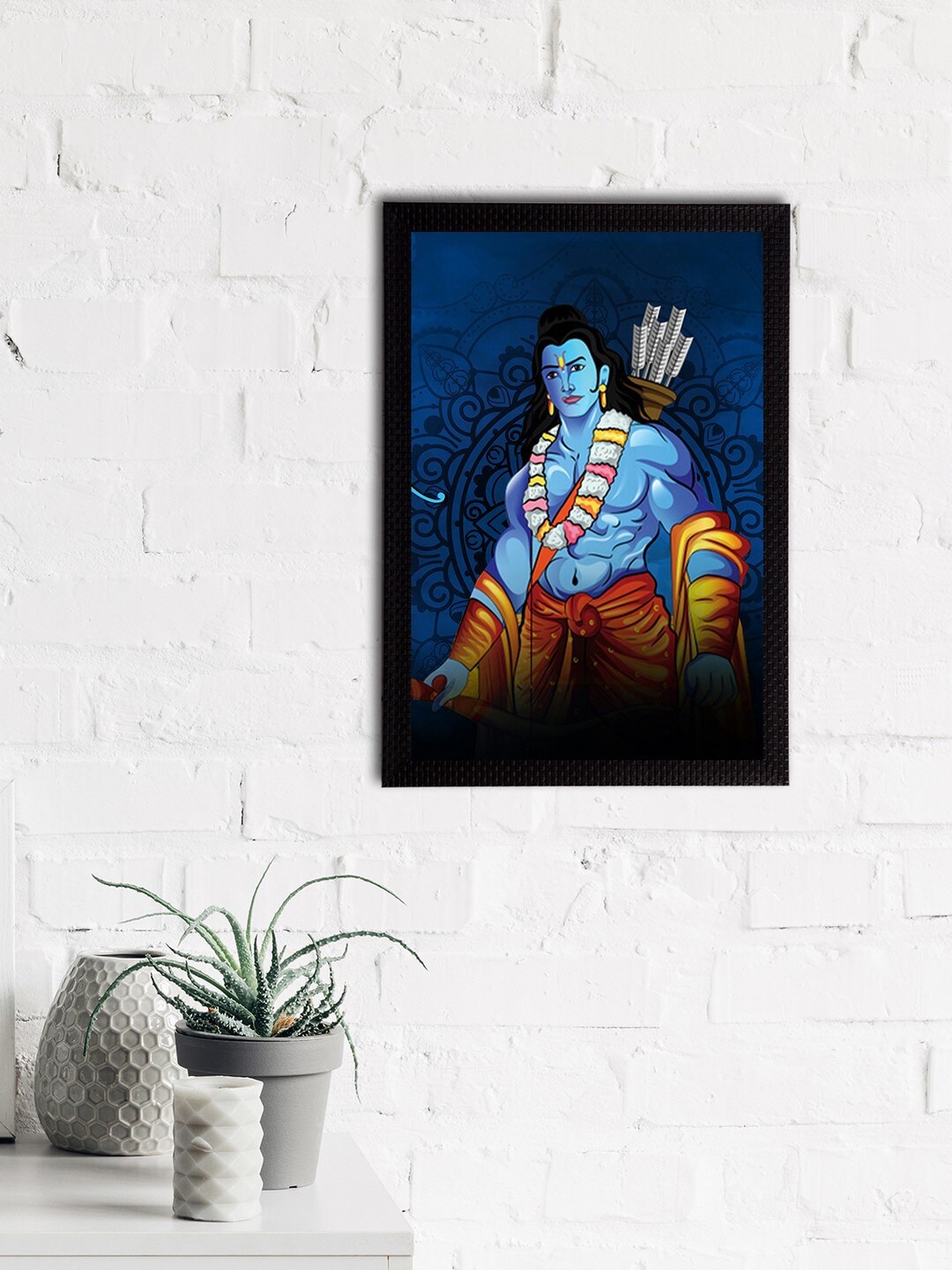 

eCraftIndia Blue & Orange Lord Ram Satin Matt Textured UV Wall Painting