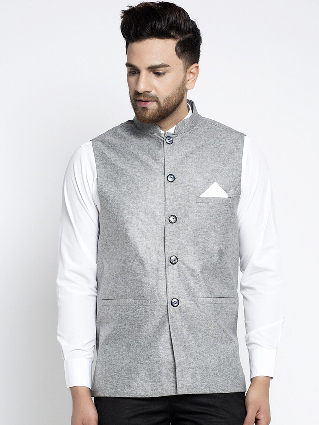 

Jompers Men Grey Solid Nehru Jacket